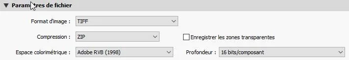 Réglages Lightroom pour exporter un fichier TIFF compressé en ZIP sans perte pour l’impression Fine Art