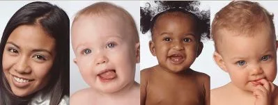Visages d’enfants avec différentes carnations pour régler un écran photo