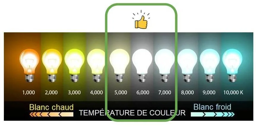 Températures de couleur des ampoules du jaune au blanc froid