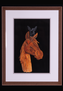 Création d’Alain Chardaire et Lysiane Allain associant photographie et gravure sur verre, autour d’un cheval